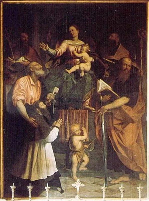 Callisto - Pala Cesi. Madonna in trono con Bambino ,San Pietro, San Paolo, Vescovi, San Giovanni Battista e committente, Chiesa dei SS. Pietro e Paolo, Abbadia Carreto, Lodi